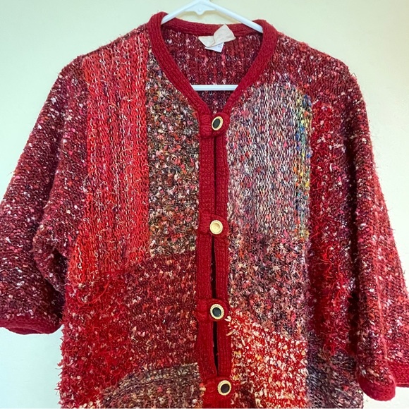 Red Tricots Riva Jeambrun Vintage Patchwork Knit Sweater Cardigan - Picture 3 of 9